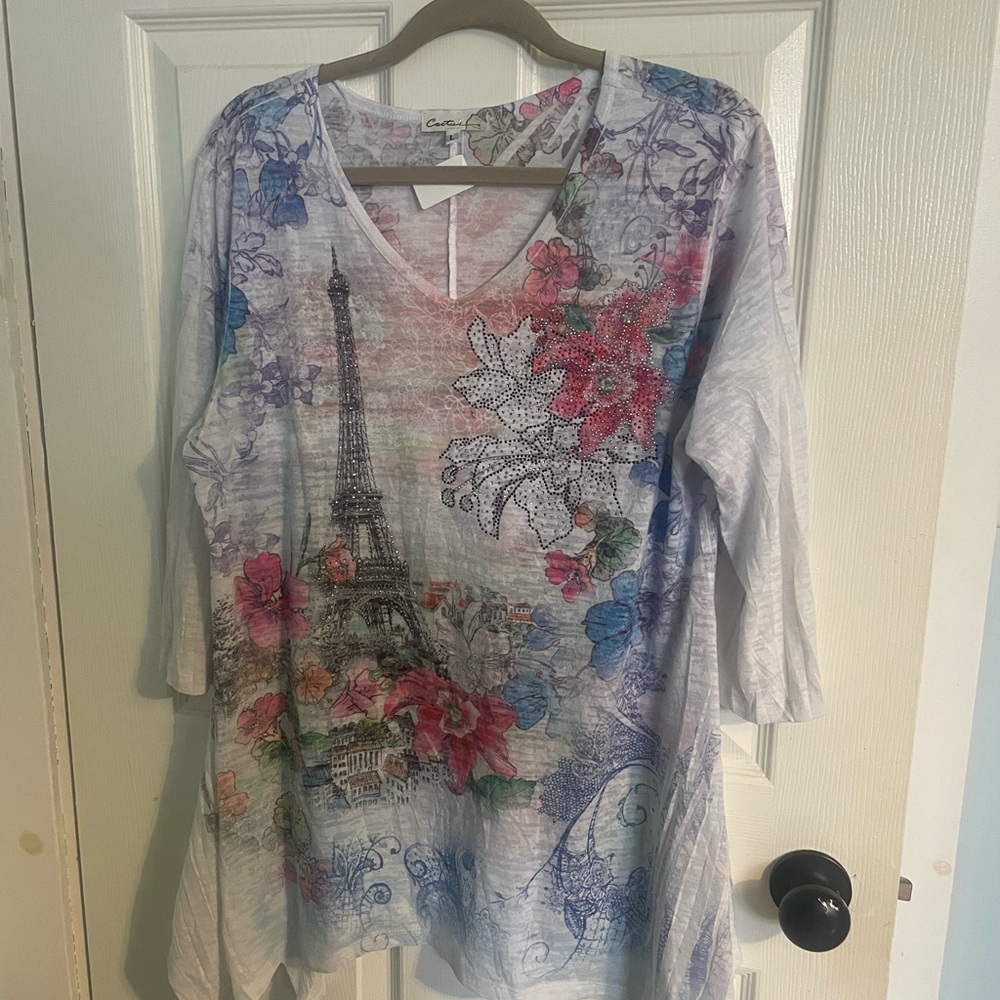 Cactus Floral Rhinestone Graphic Tunic